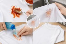 흰옷에 빨간 소스 튀었다면… 얼룩 뒤쪽부터 찬물로 헹구세요