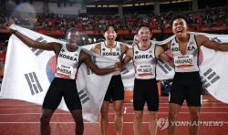 [아시안게임] 남자 400ｍ 계주, 2회 연속 동메달…38초43 한국기록(종합2보)